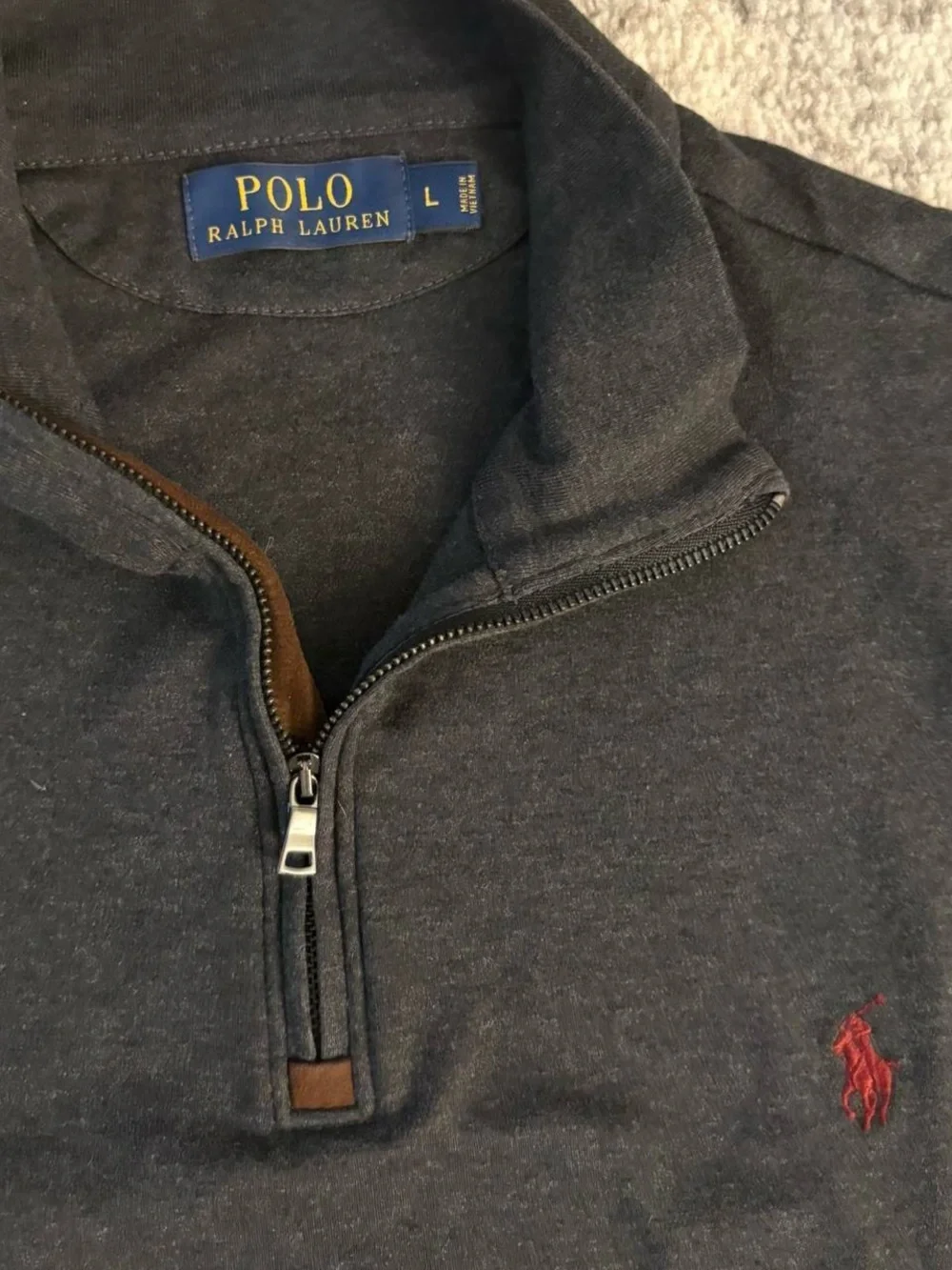 Men’s Large Dark Grey With Red Pony Quarter Zip Sweater